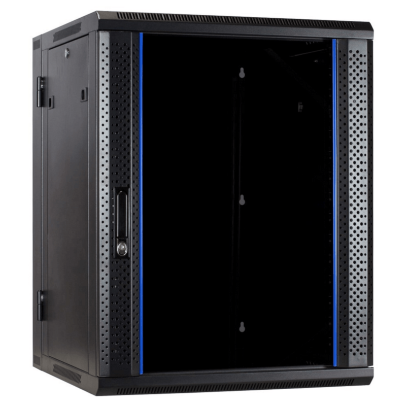 18U wall rack (tilting) with glass door 600x600x900mm (WxDxH)
