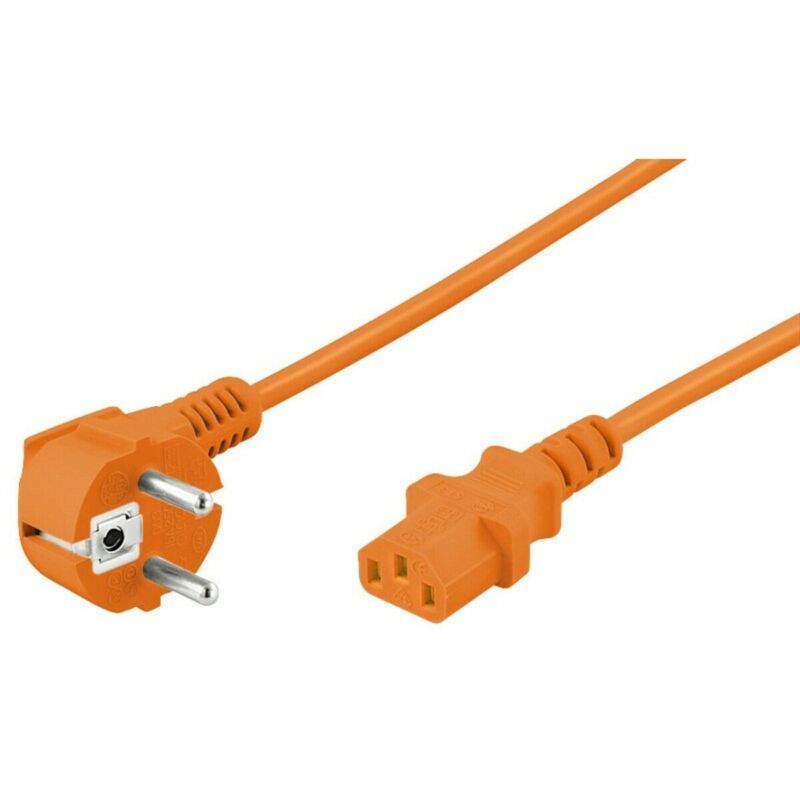 Power cable angled schuko to C13 5m orange