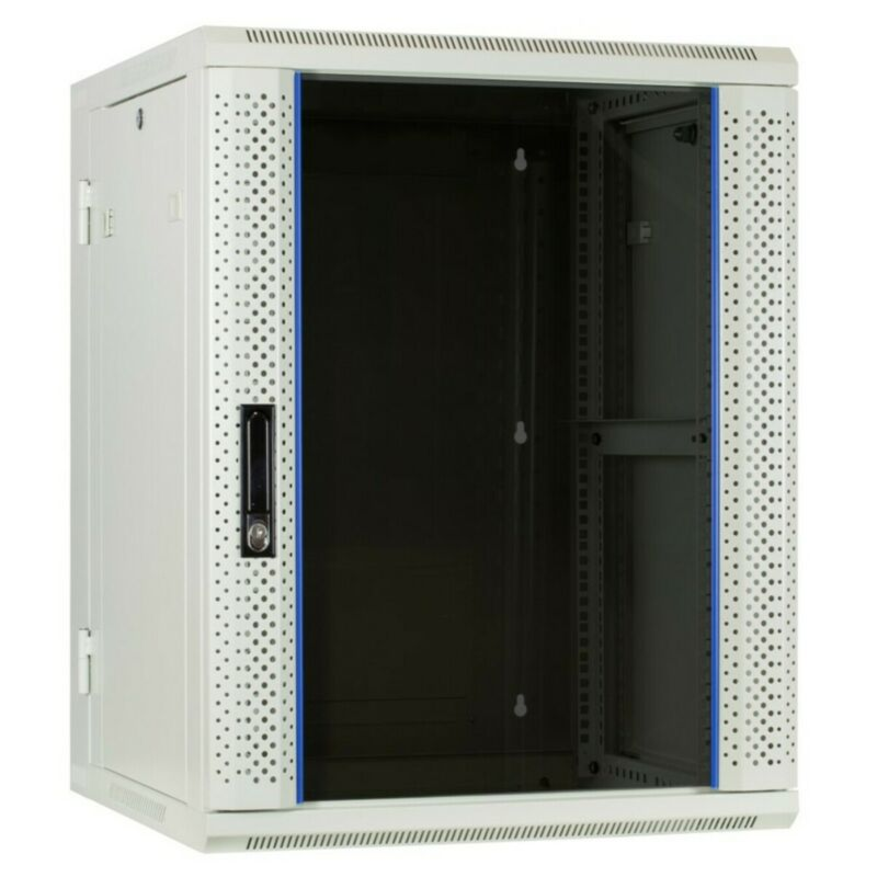 22U wall rack (tilting) with glass door 600x600x1100mm (WxDxH)