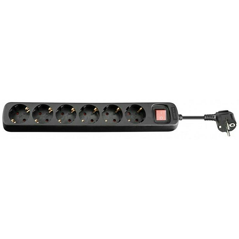 6 way power strip with switch 1,50m black