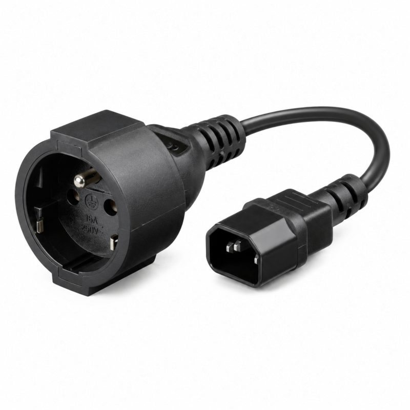 Power cable AC plug to C14 Type E 0.15m adapter - Pin earth