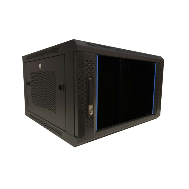 6U wall mount server rack with glass door and perforated side panels 600x600x368mm (WxDxH)