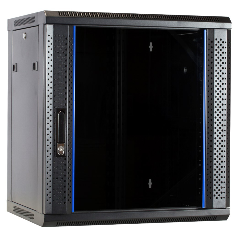12U wall rack with glass door 600x450x635mm (WxDxH)