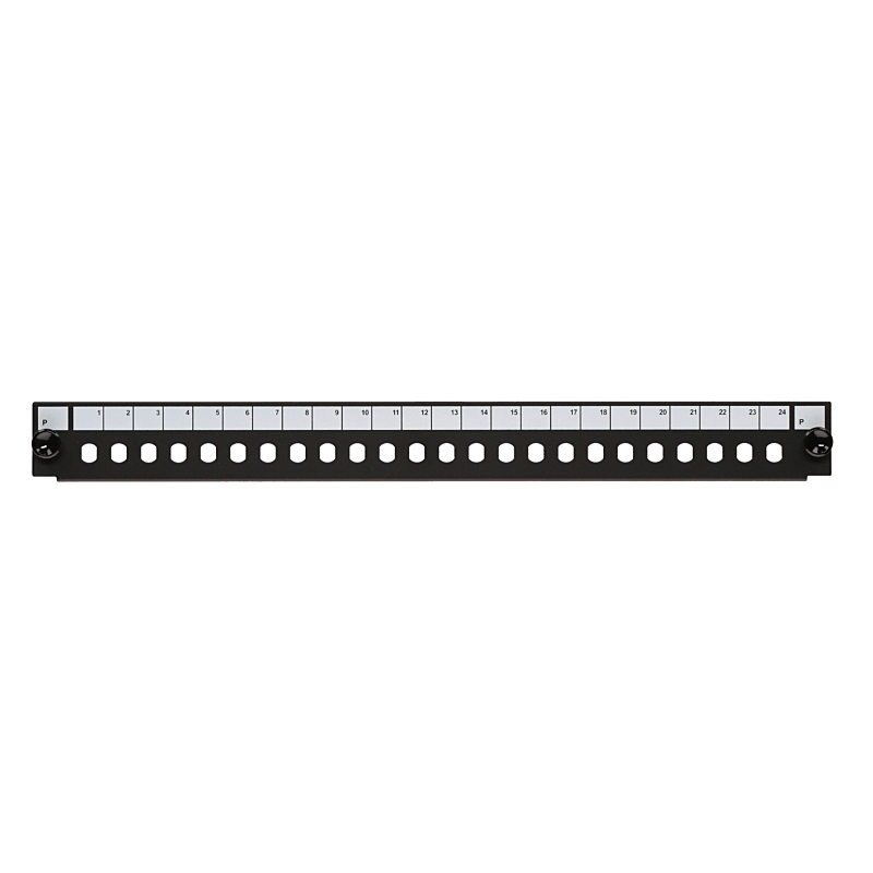 Front ST 24-port black simplex panel suitable for universal fiber optic tray