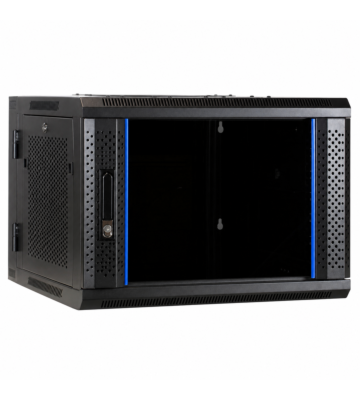 6U wall rack (tilting) with glass door and perforated side panels 600x600x368mm (WxDxH)