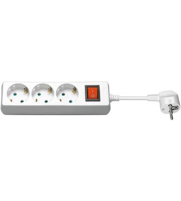 3 way power strip with switch 1,50m white