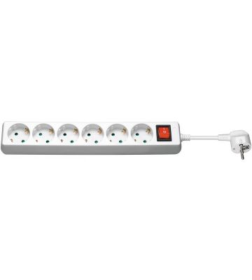 6 way power strip with switch 1,50m white