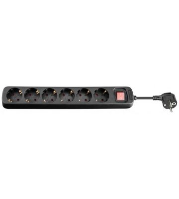 6 way power strip with switch 1,50m black