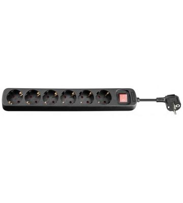 6 way power strip with switch 1,50m black