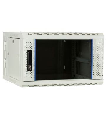 6U white wall mount rack (tilting) with glass door 600x600x368mm