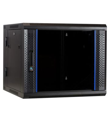 9U wall mount rack (tilting) with glass door 600x600x500mm