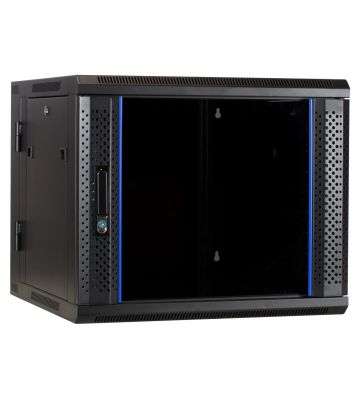 9U wall mount rack (tilting) with glass door 600x600x500mm (WxDxH)