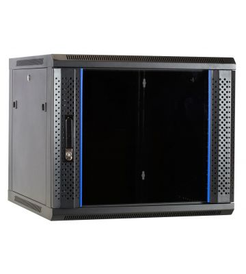 9U wall mount rack with glass door 600x600x500mm (WxDxH)