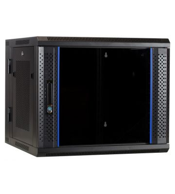 9U wall mount rack (tilting) with glass door and perforated side panels 600x600x500mm