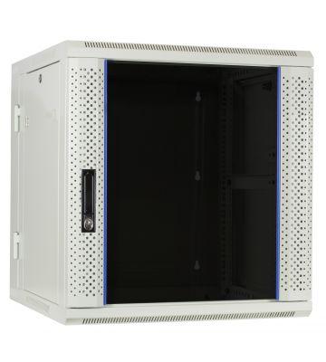 12U white wall rack (tilting) with glass door 600x600x635mm