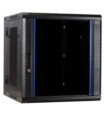 12U wall rack (tilting) with glass door and perforated side panels 600x600x635mm