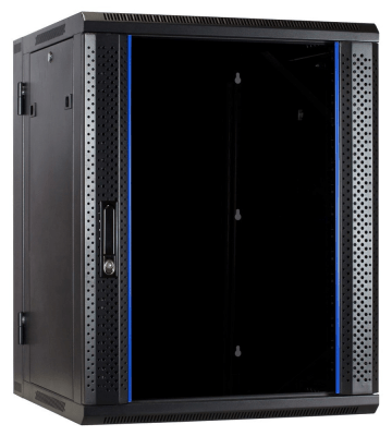 22U wall rack (tilting) with glass door 600x600x1100mm (WxDxH)