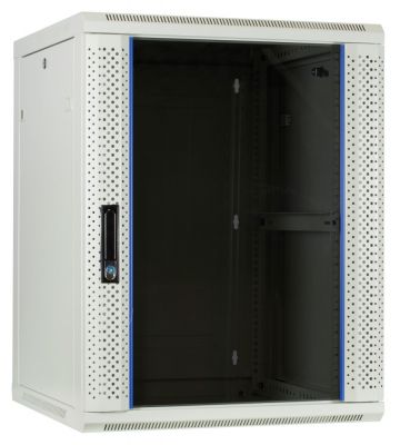 15U white wall-mount rack with glass door 600x600x770mm (WxDxH)