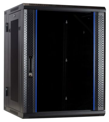 15U wall rack (tilting) with glass door and perforated side panels 600x600x770mm