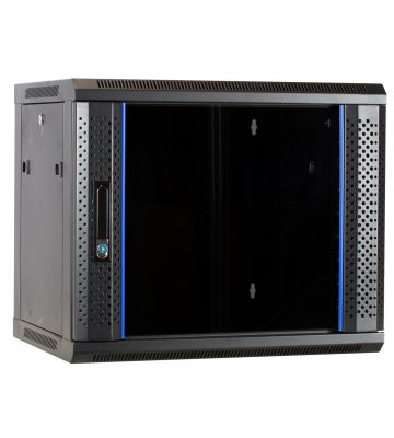 9U wall mount rack with glass door 600x450x500mm (WxDxH)