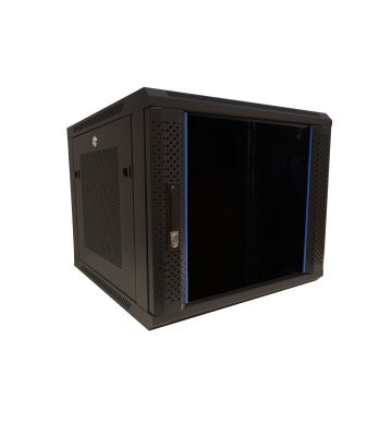 9U wall mount server rack with glass door and perforated side panels 600x450x368mm (WxDxH)