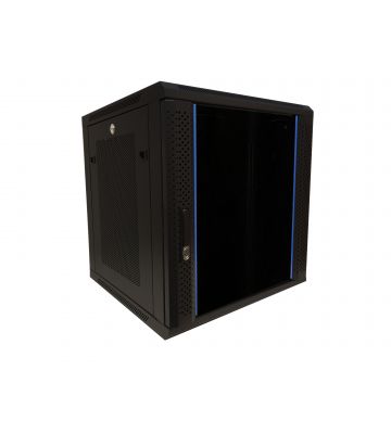 12U wall mount server rack with glass door and perforated side panels 600x450x368mm