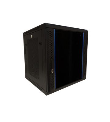 12U wall mount server rack with glass door and perforated side panels 600x450x368mm (WxDxH)