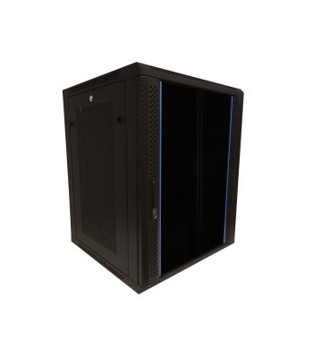 15U wall mount server rack with glass door and perforated side panels 600x450x368mm (WxDxH)