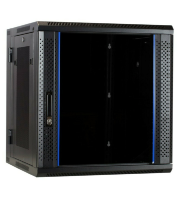 12U wall rack (tilting) with glass door and perforated side panels 600x600x635mm (WxDxH)