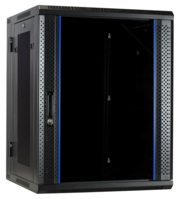 15U wall rack (tilting) with glass door and perforated side panels 600x600x770mm (WxDxH)