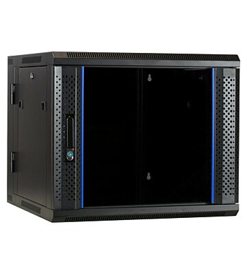 9U wall mount server rack (tilting) with glass door 600x600x500mm (WxDxH)
