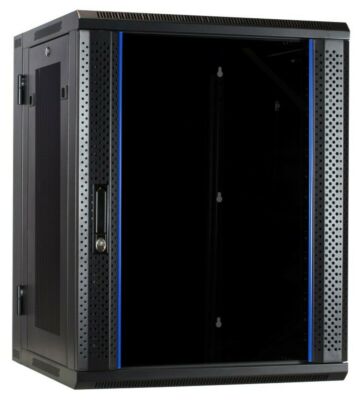 15U wall rack (tilting) with glass door and perforated side panels 600x600x770mm (WxDxH)