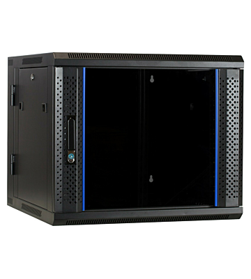 9U wall mount server rack (tilting) with glass door 600x600x500mm (WxDxH)