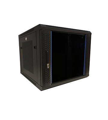 9U wall mount server rack with glass door and perforated side panels 600x600x368mm (WxDxH)