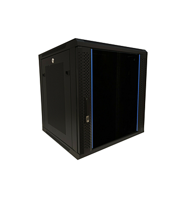 12U wall mount server rack with glass door and perforated side panels 600x600x368mm (WxDxH)