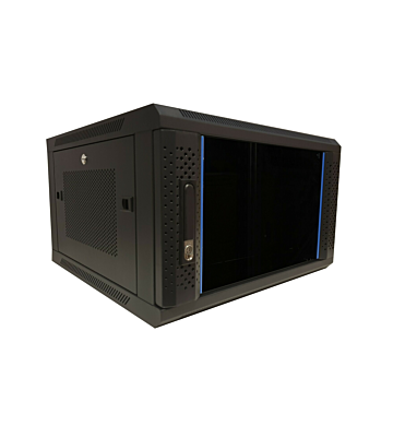 6U wall mount server rack with glass door and perforated side panels 600x600x368mm (WxDxH)