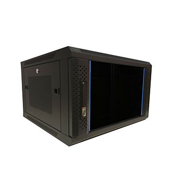 6U wall mount server rack with glass door and perforated side panels 600x600x368mm (WxDxH)
