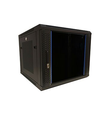 9U wall mount server rack with glass door and perforated side panels 600x600x368mm (WxDxH)
