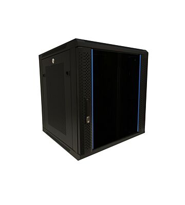 12U wall mount server rack with glass door and perforated side panels 600x600x368mm (WxDxH)