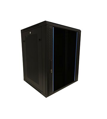15U wall mount server rack with glass door and perforated side panels 600x600x368mm (WxDxH)