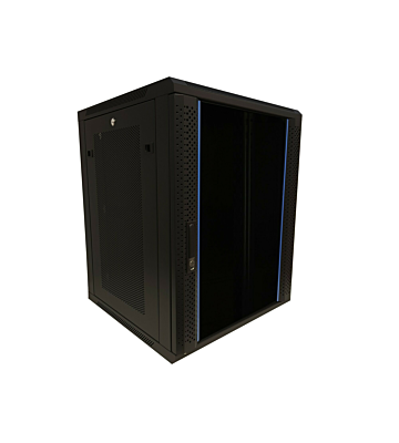 15U wall mount server rack with glass door and perforated side panels 600x600x368mm (WxDxH)