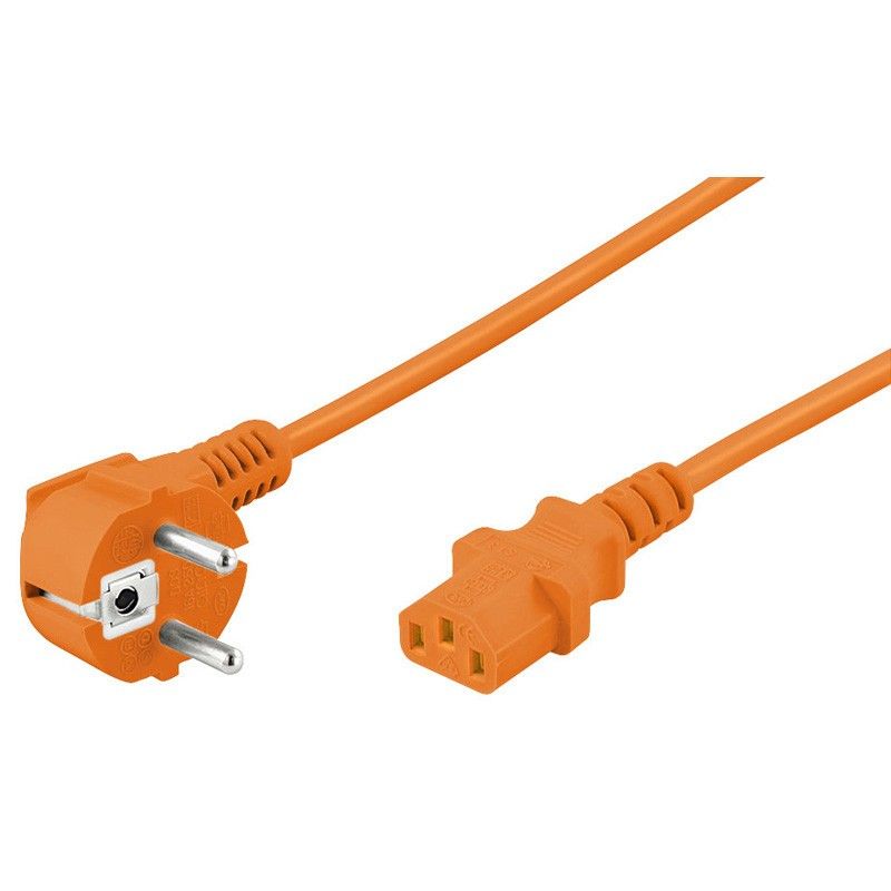 Power cable angled schuko to C13 3m orange