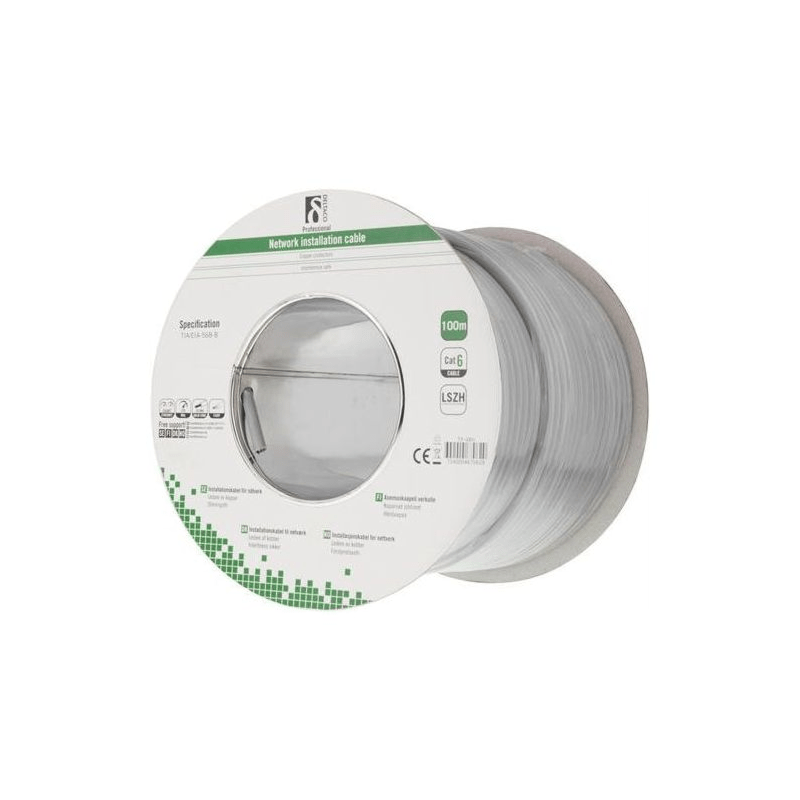 Alfaco Cat6 F/UTP cable on reel, solid, 100m, grey, LSZH – (Eca)
