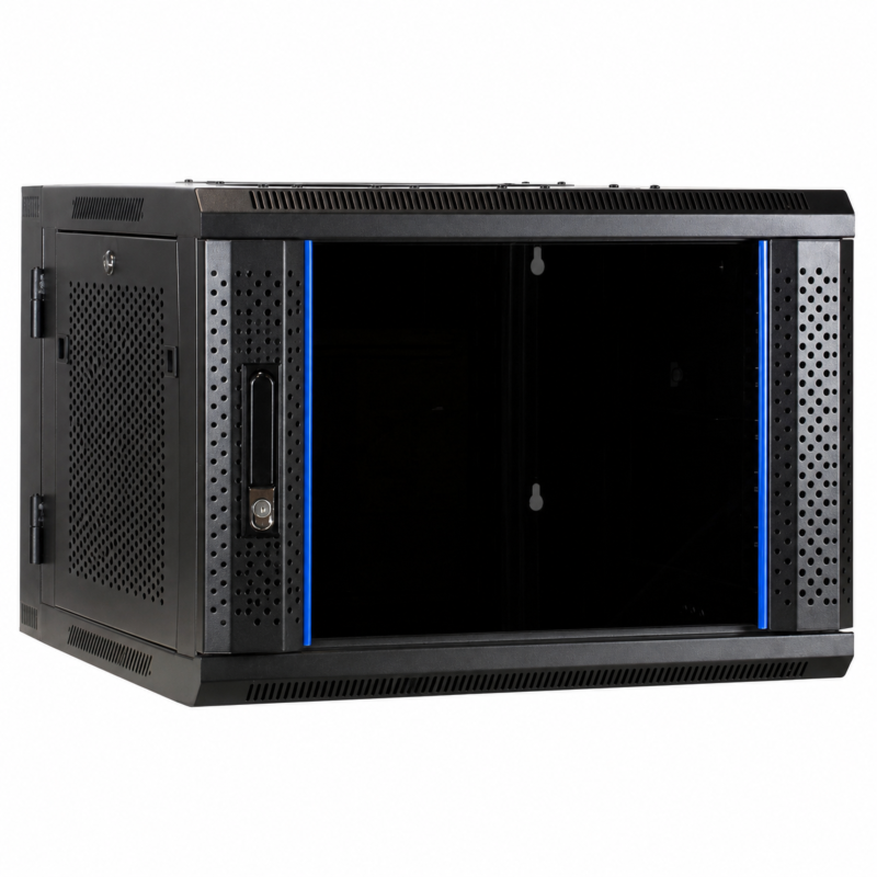 6U wall rack (tilting) with glass door and perforated side panels 600x600x368mm (WxDxH)
