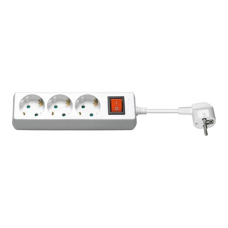 3 way power strip with switch 1,50m white