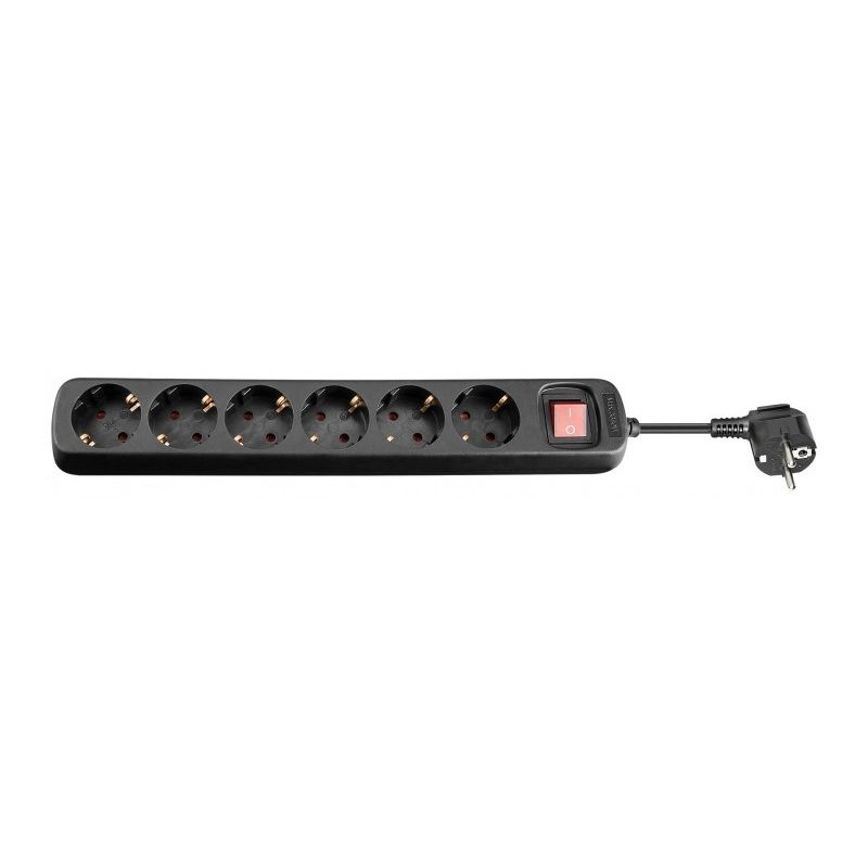6 way power strip with switch 1,50m black