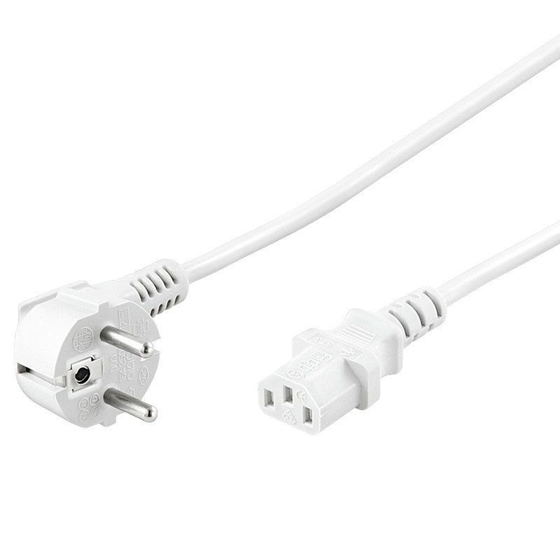 Power cable angled schuko to C13 2m white