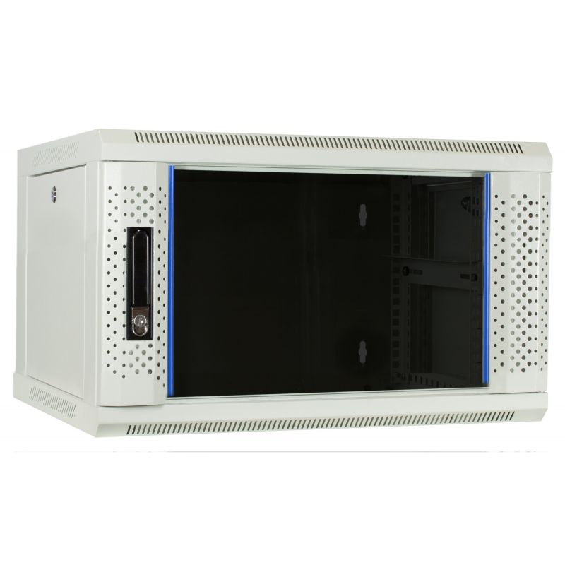 6U white wall mount rack with glass door 600x450x368mm (WxDxH)