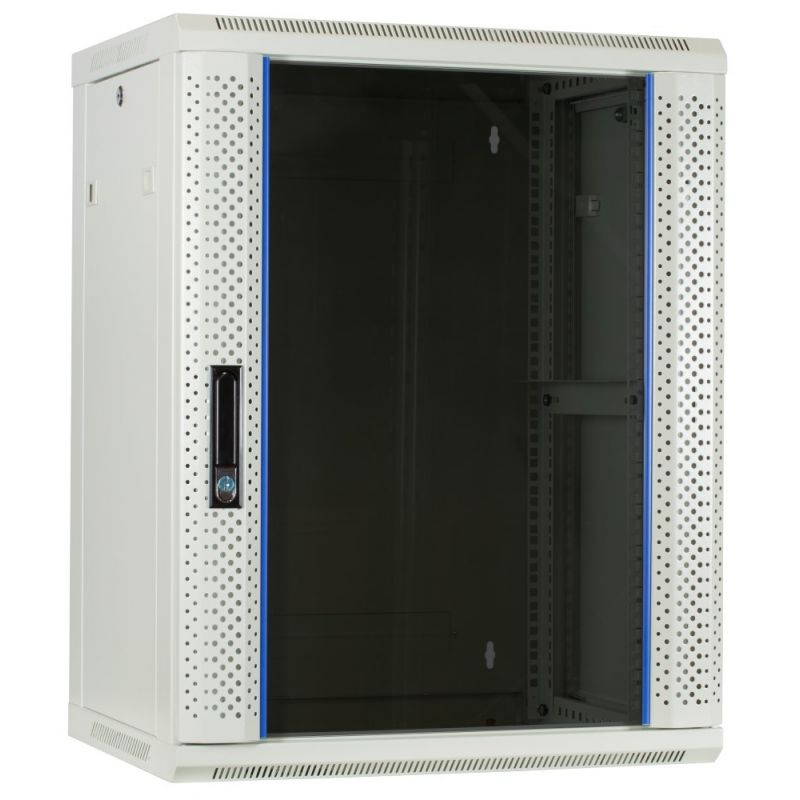 15U white wall mount server rack with glass door 600x450x770mm (WxDxH)