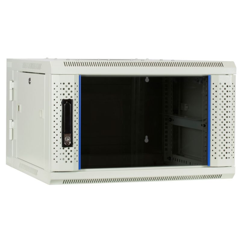6U white wall mount server rack (tilting) with glass door 600x600x368mm (WxDxH)